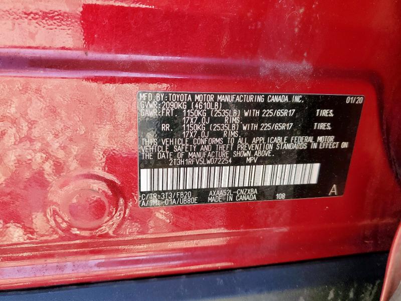 2T3H1RFV5LW072254 - 2020 TOYOTA RAV4 LE MAROON photo 14