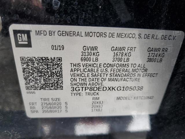 3GTP8DEDXKG105038 - 2019 GMC SIERRA C1500 SLT BLACK photo 12