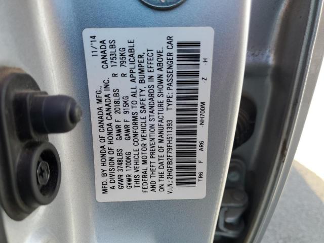 2HGFB2F79FH511393 - 2015 HONDA CIVIC SE SILVER photo 13