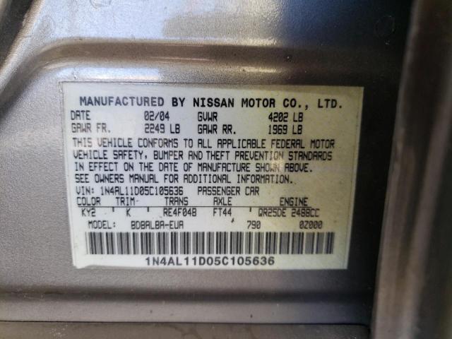 1N4AL11D05C105636 - 2005 NISSAN ALTIMA S BEIGE photo 12