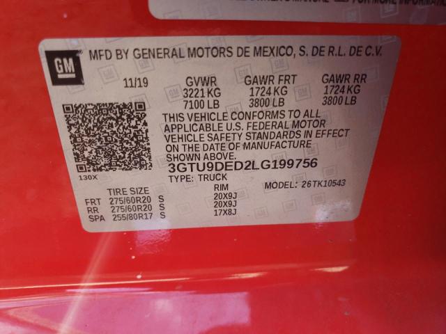 3GTU9DED2LG199756 - 2020 GMC SIERRA K1500 SLT RED photo 13