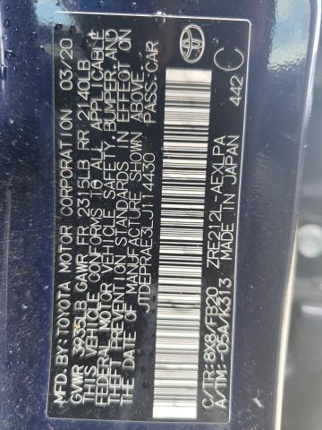 JTDEPRAE3LJ114430 - 2020 TOYOTA COROLLA LE BLUE photo 12