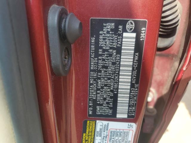 4T1BE32K74U324289 - 2004 TOYOTA CAMRY LE MAROON photo 12