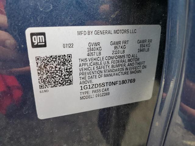 1G1ZD5ST0NF180769 - 2022 CHEVROLET MALIBU LT BLUE photo 12