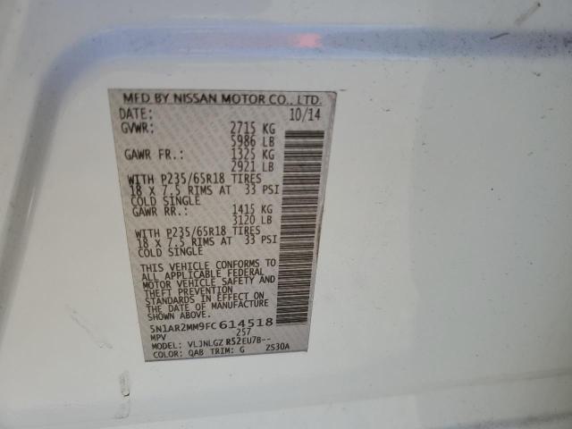 5N1AR2MM9FC614518 - 2015 NISSAN PATHFINDER S 白色 照片 13