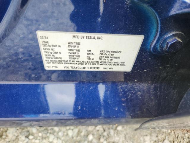 7SAYGDED1RF083330 - 2024 TESLA MODEL Y Синій фото 12