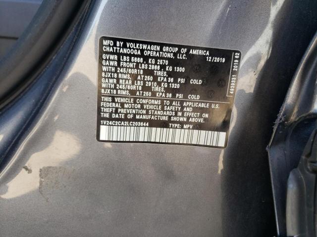 1V24C2CA2LC203644 - 2020 VOLKSWAGEN ATLAS CROS SE Серый фото 14
