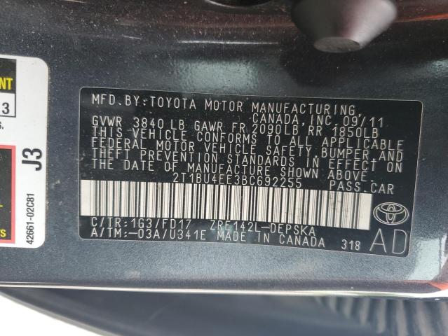2T1BU4EE3BC692255 - 2011 TOYOTA COROLLA BASE GRAY photo 13