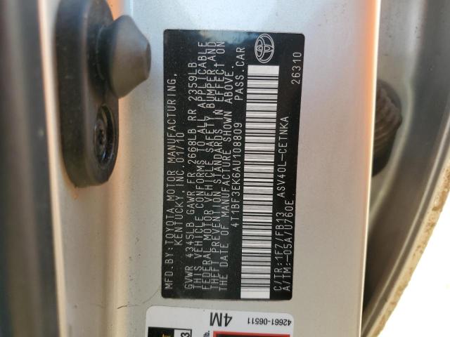 4T1BF3EK6AU108809 - 2010 TOYOTA CAMRY BASE ვერცხლისფერი ფოტო 12