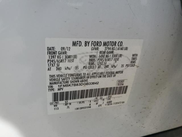 1FM5K7B83DGB33842 - 2013 FORD EXPLORER WHITE photo 13