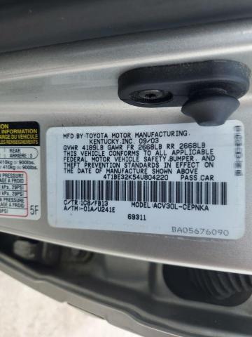 4T1BE32K54U804220 - 2004 TOYOTA CAMRY LE SILVER photo 13