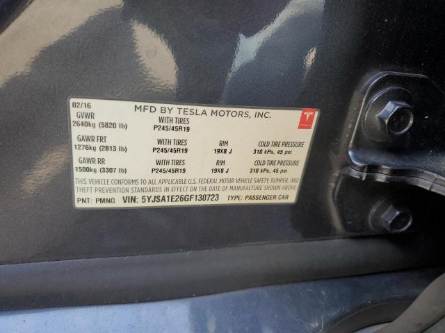 5YJSA1E26GF130723 - 2016 TESLA MODEL S GRAY photo 12