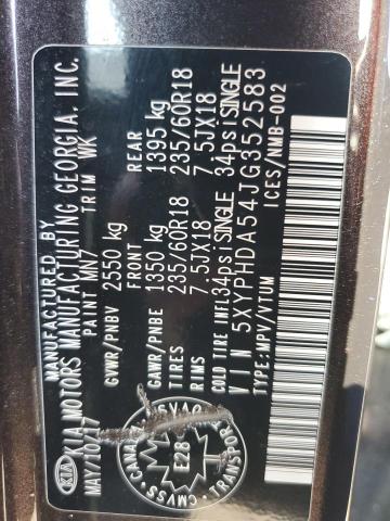 5XYPHDA54JG352583 - 2018 KIA SORENTO EX Braun Foto 12