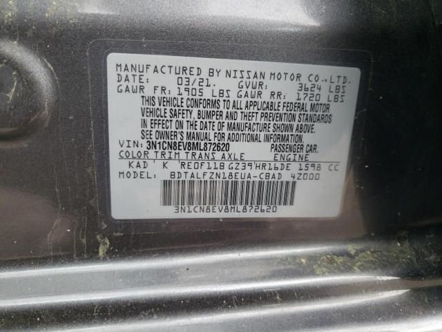 3N1CN8EV8ML872620 - 2021 NISSAN VERSA SV GRAY photo 12