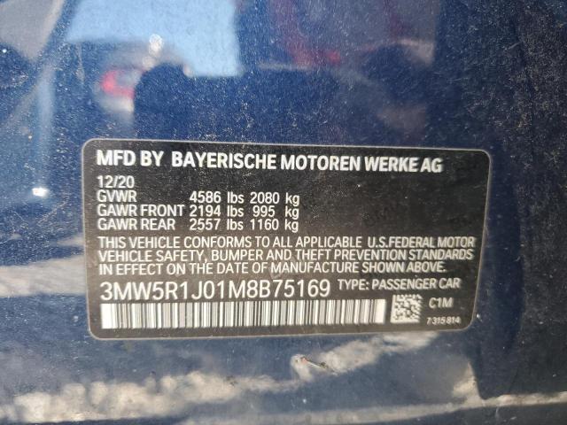 3MW5R1J01M8B75169 - 2021 BMW 330I BLUE photo 12