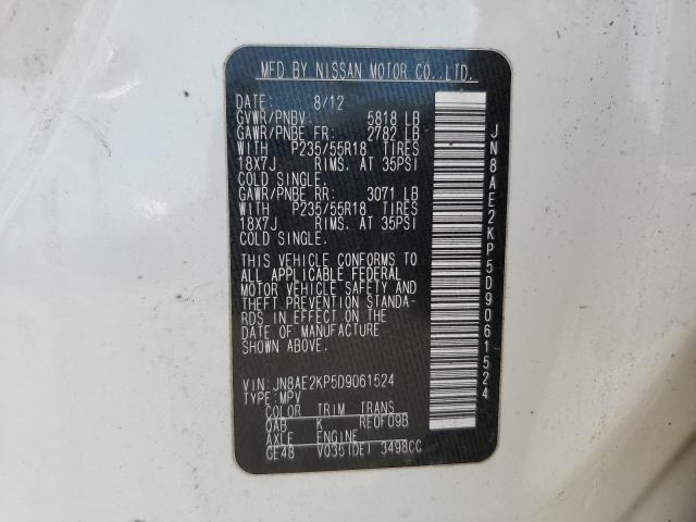 JN8AE2KP5D9061524 - 2013 NISSAN QUEST S WHITE photo 13