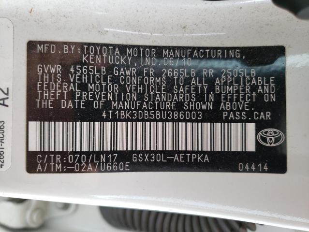 4T1BK3DB5BU386003 - 2011 TOYOTA AVALON BASE Ağ foto 12