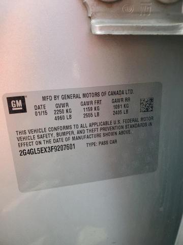 2G4GL5EX3F9207601 - 2015 BUICK REGAL Gümüş fotoğraf 12