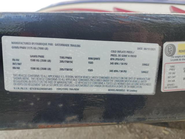 4Z1CB1822NS001405 - 2022 GATR TRAILER BLACK photo 10