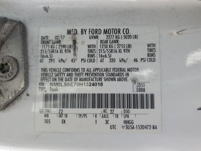 NM0LS6E70H1324018 - 2017 FORD TRANSIT CONNECT XL WHITE photo 13