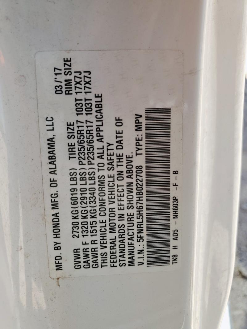 5FNRL5H67HB022708 - 2017 HONDA ODYSSEY EXL BEIGE photo 13