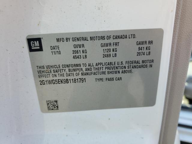 2G1WG5EK9B1181791 - 2011 CHEVROLET IMPALA LT WHITE photo 12