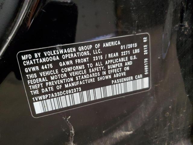 1VWBP7A33DC092373 - 2013 VOLKSWAGEN PASSAT SE BLACK photo 12