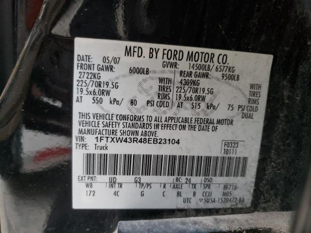 1FTXW43R48EB23104 - 2008 FORD F450 SUPER DUTY BLACK photo 14