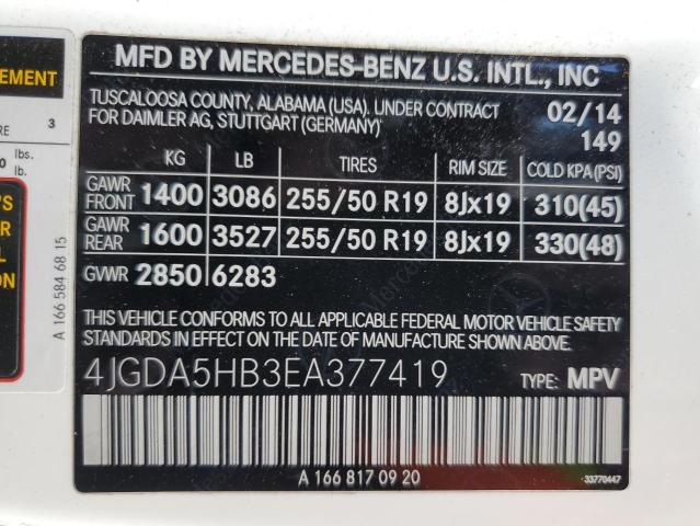 4JGDA5HB3EA377419 - 2014 MERCEDES-BENZ ML 350 4MATIC WHITE photo 13