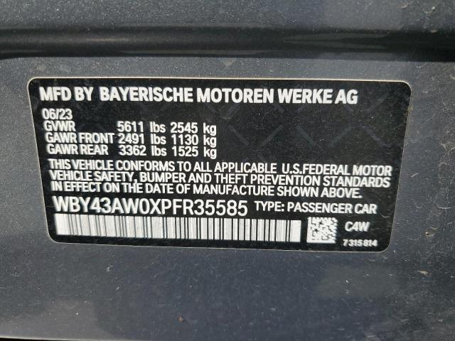 WBY43AW0XPFR35585 - 2023 BMW I4 EDRIVE 35 GRAY photo 12