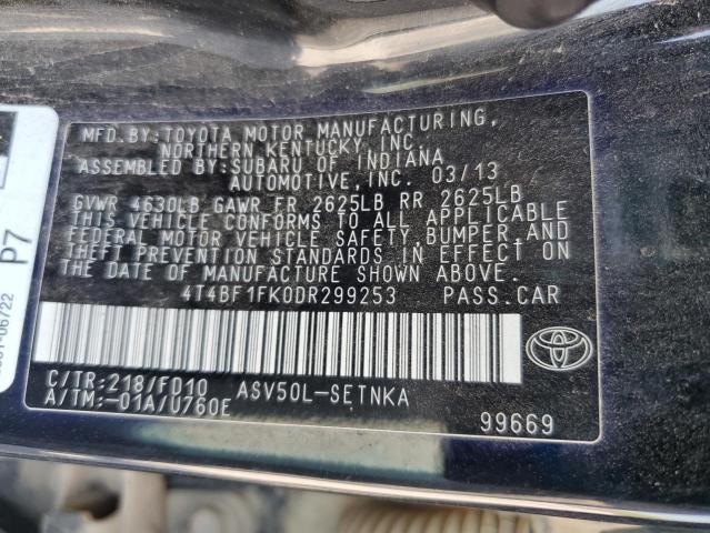 4T4BF1FK0DR299253 - 2013 TOYOTA CAMRY L BLACK photo 12