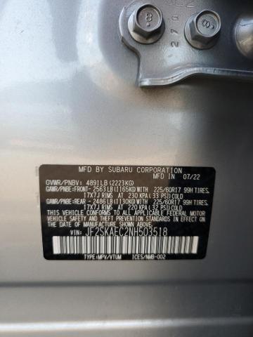 JF2SKAEC2NH503518 - 2022 SUBARU FORESTER PREMIUM Gümüş foto 12