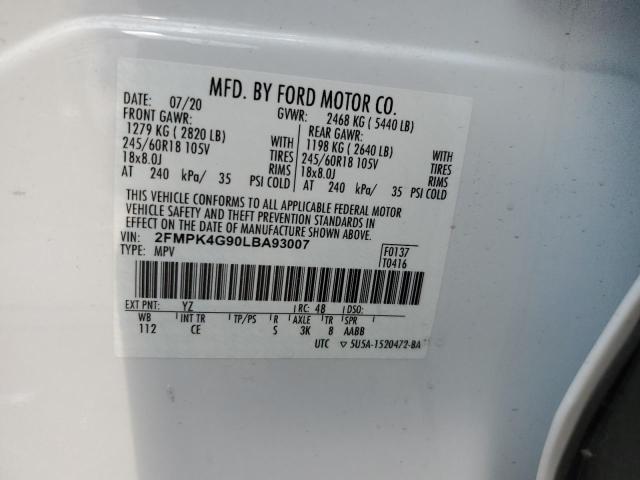 2FMPK4G90LBA93007 - 2020 FORD EDGE SE WHITE photo 14
