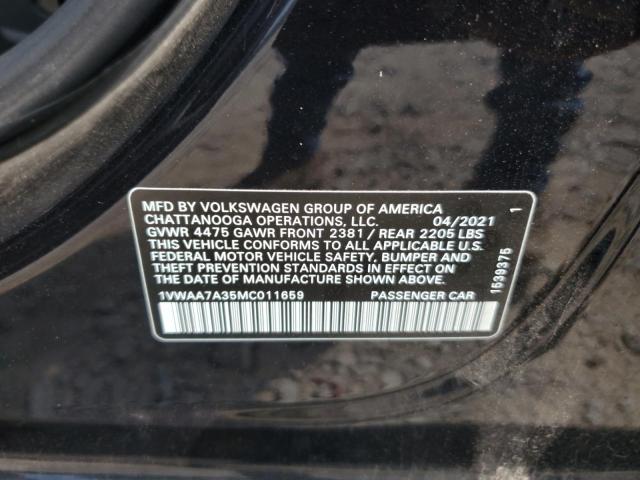 1VWAA7A35MC011659 - 2021 VOLKSWAGEN PASSAT S BLACK photo 12