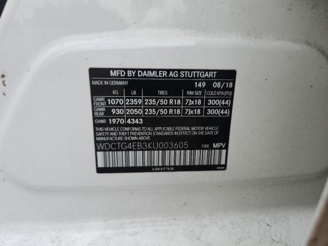 WDCTG4EB3KU003605 - 2019 MERCEDES-BENZ GLA 250 Biały zdjęcie 12