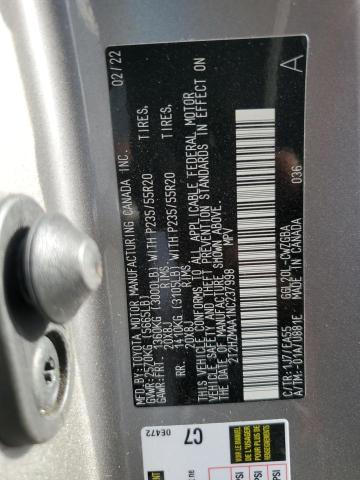 2T2HZMAA1NC237998 - 2022 LEXUS RX 350 SILVER photo 12