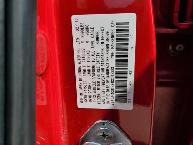 JH4CU2F84CC018383 - 2012 ACURA TSX SE RED photo 12