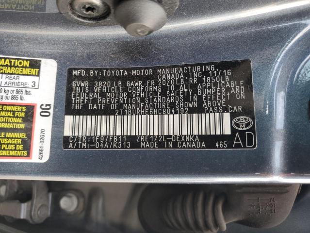 2T1BURHE6HC804192 - 2017 TOYOTA COROLLA L رمادي صورة 13