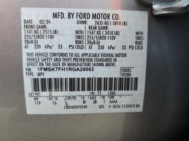 1FMSK7FH1RGA29063 - 2024 FORD EXPLORER LIMITED SILVER photo 14