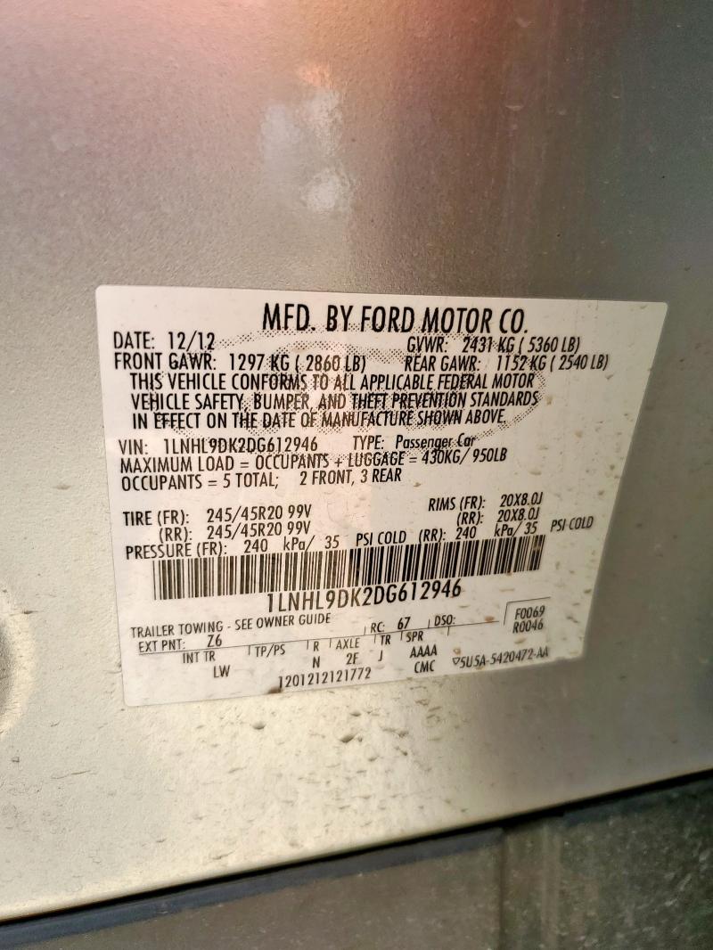 1LNHL9DK2DG612946 - 2013 LINCOLN MKS SILVER photo 12