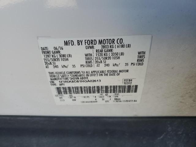 1FM5K8D81HGA02613 - 2017 FORD EXPLORER XLT Ağ foto 14