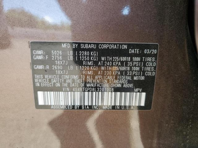 4S4BTGPD8L3207008 - 2020 SUBARU OUTBACK TOURING LDL Շագանակագույն լուսանկար 14