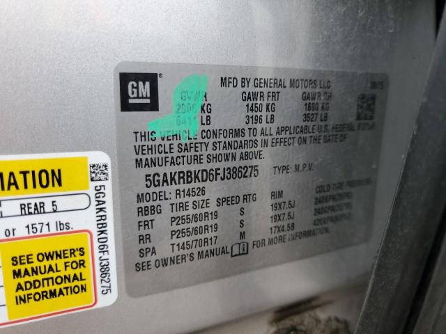 5GAKRBKD6FJ386275 - 2015 BUICK ENCLAVE GRAY photo 14