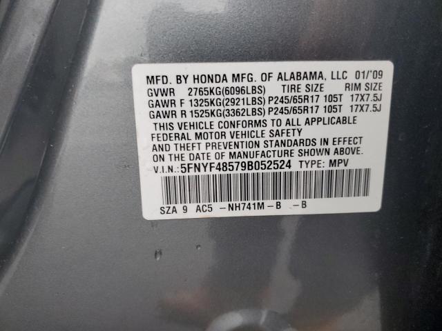 5FNYF48579B052524 - 2009 HONDA PILOT EXL GRAY photo 13