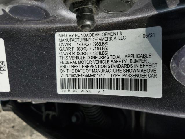 19XZE4F55ME011642 - 2021 HONDA INSIGHT EX GRAY photo 12