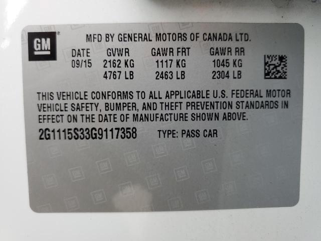 2G1115S33G9117358 - 2016 CHEVROLET IMPALA LT Ақ фото 13