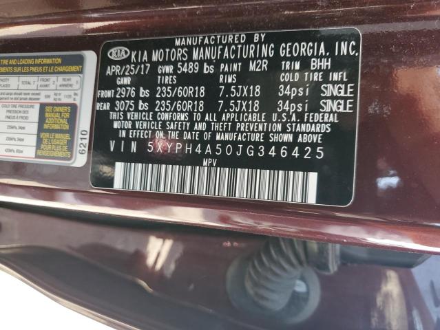 5XYPH4A50JG346425 - 2018 KIA SORENTO EX BURGUNDY photo 13