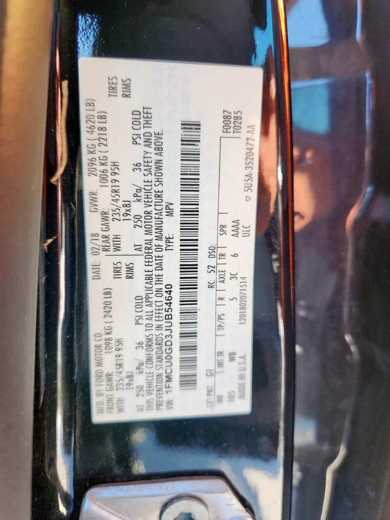 1FMCU0GD3JUB54640 - 2018 FORD ESCAPE SE Қара фото 12