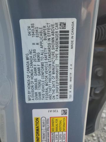 2HGFE2F53RH580722 - 2024 HONDA CIVIC SPORT BLUE photo 13