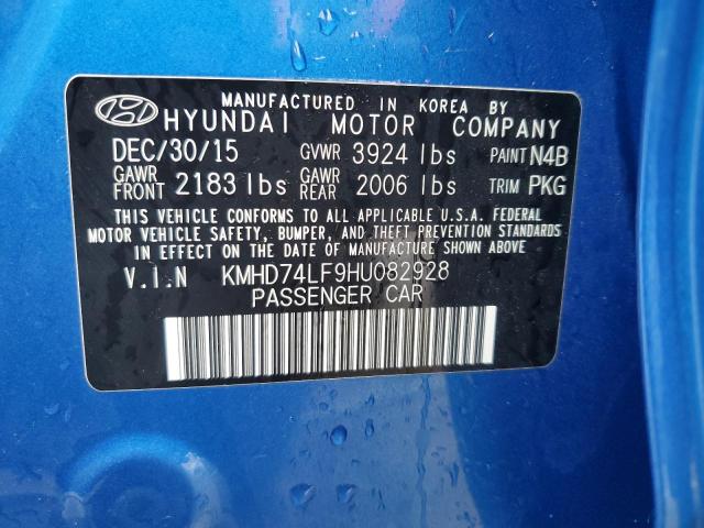 KMHD74LF9HU082928 - 2017 HYUNDAI ELANTRA SE BLUE photo 12